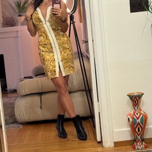 Versace Jeans Gold Baroque zip front Bodycon Dress XS